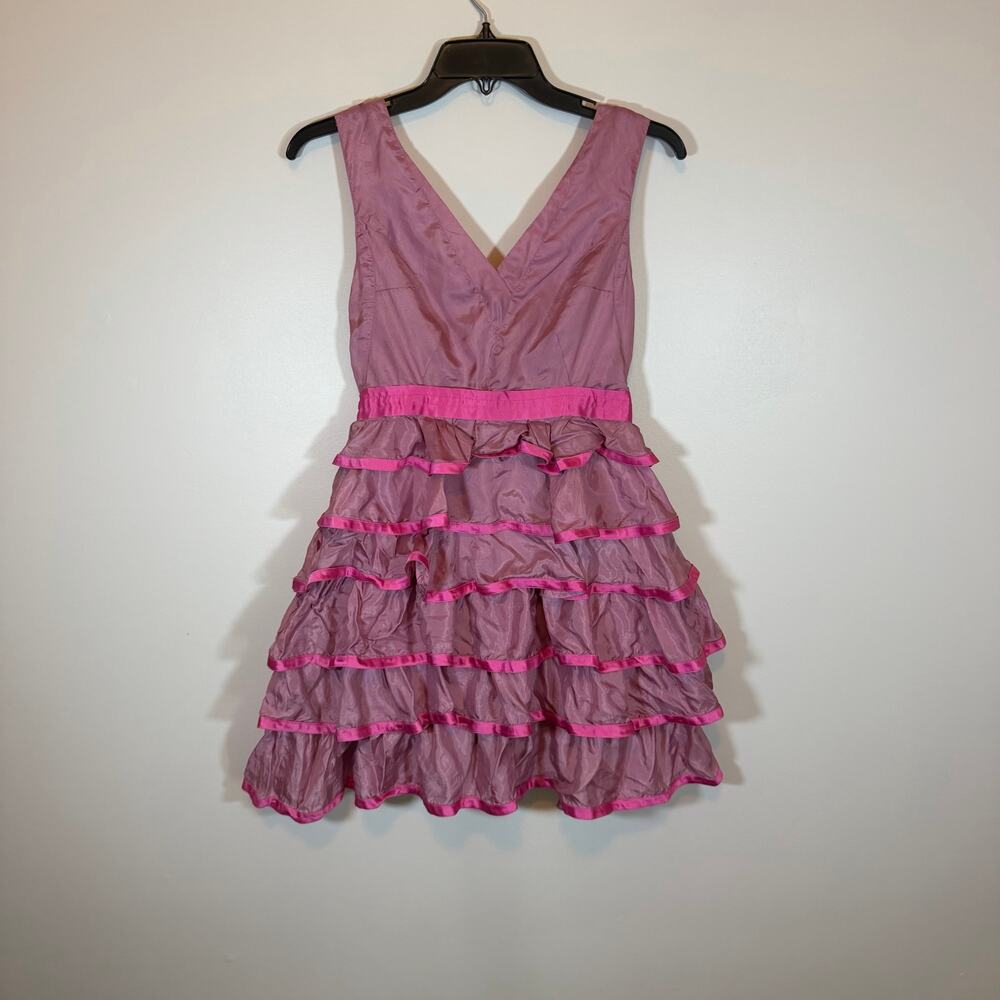 Meghan Silk Mauve Pink Sleeveless V-Neck Party Dress Tiered Ruffle Layer Women 6